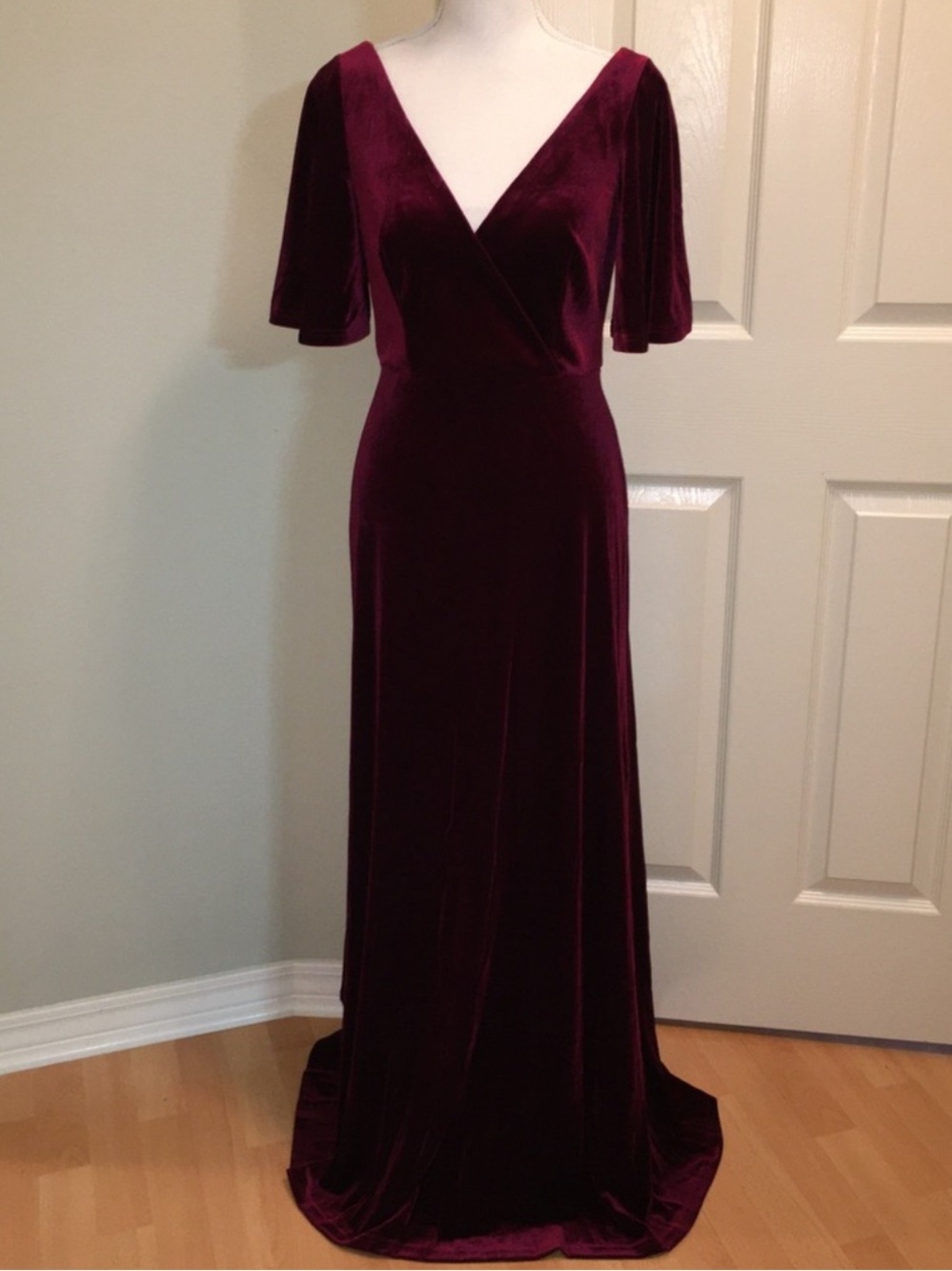 Beautiful Ever Pretty Velvet Wine Burgundy V-Neck Long Floor Length Gown Dress 4